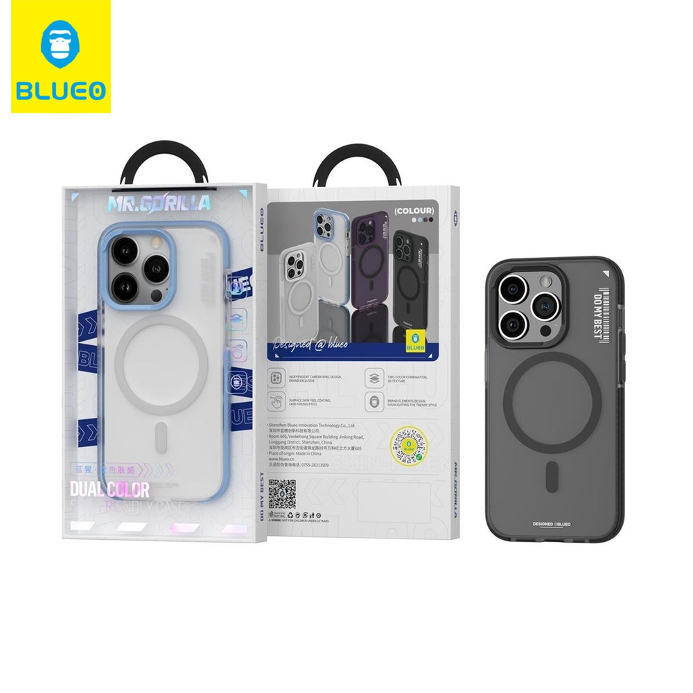 BLUEOB Dual Color Skin Friendly iPhone 14 Pro Max MagSafe 360 Derece Yan Koruma Katmanlı Mat Parmak izi Bırakmayan Buzlu Silikon Kılıf