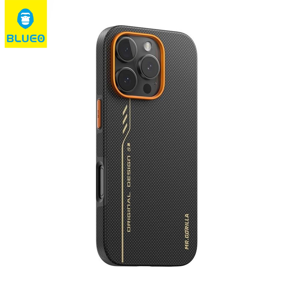 BLUEOB Fully Wrapped Aramid Fiber iPhone 16 Pro Max MagSafe Özellikli Komple Kenar Darbe Korumalı Karbon Fiber Kenarları Silikon Kılıf