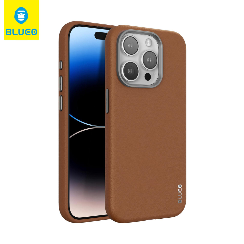 BLUEOB Premium Leather iPhone 15 Pro Max PU Deri MagSafe Özellikli Metal Kamera Koruma Çıkıntılı Hava Kanallı Kılıf