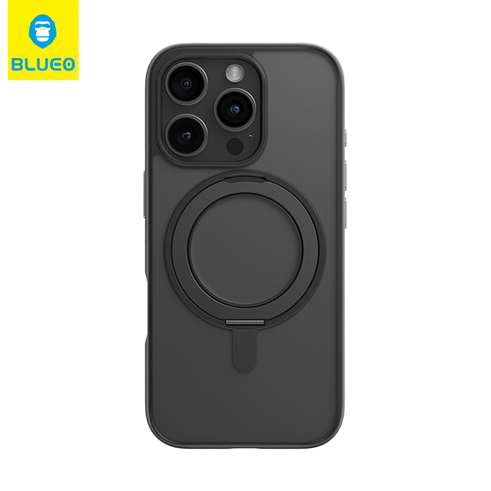 BLUEOB Skin Friendly 360 Rotatable iPhone 16 Pro Parmak izi Bırakmayan Mat MagSafe Stand Özellikli Slim Yumuşak Silikon Kılıf
