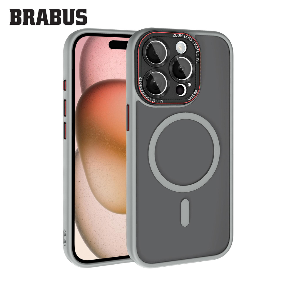 BRABUS iPhone 15 Pro Anti-Shock MagSafe Özellikli Kamera Lens Korumalı Buzlu Kenarları Yumuşak Sonic Silikon Kılıf