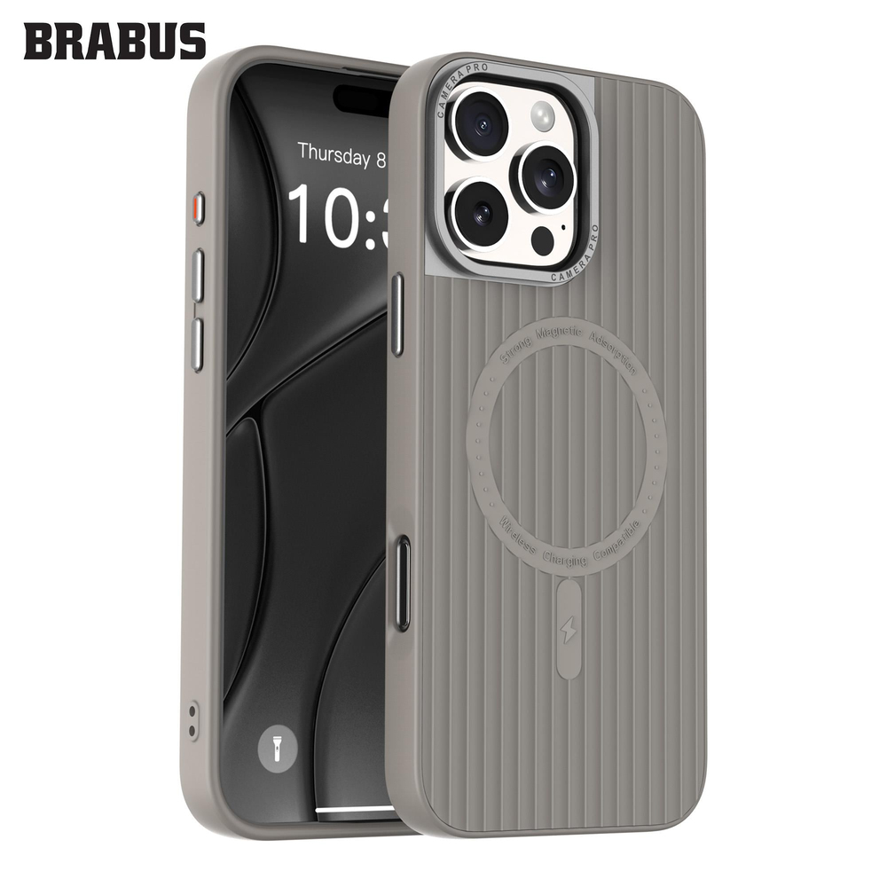 BRABUS iPhone 16 Pro MagSafe Özellikli Tırtıklı Arka Mat Yüzey içi Kadife Yumuşak Rio Silikon Kılıf