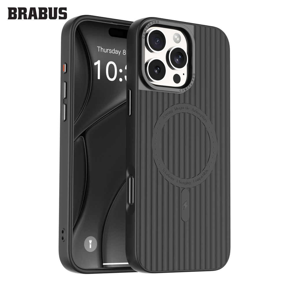 BRABUS iPhone 16 Pro Max MagSafe Özellikli Tırtıklı Arka Mat Yüzey içi Kadife Yumuşak Rio Silikon Kılıf