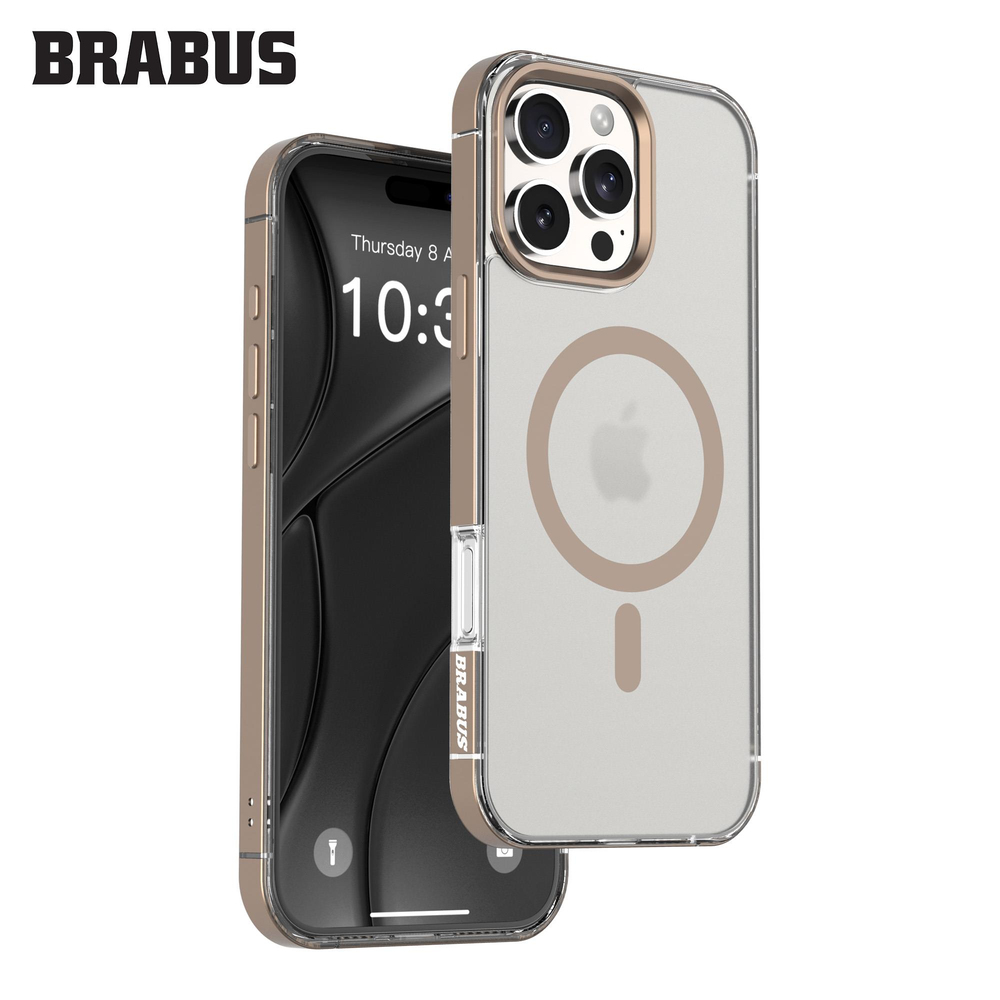 BRABUS iPhone 16 Pro Max MagSafe Özellikli Şeffaf Buzlu Metal Bumper Kenarlı Mat Loft Silikon Kılıf