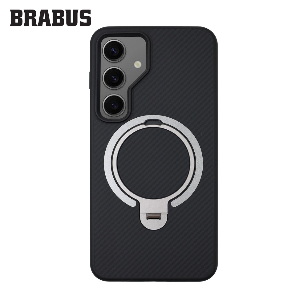 BRABUS Samsung S24 MagSafe Özellikli Karbon Fiber Kaplamalı Metal Standlı Anti-Shock Urban Silikon Kılıf