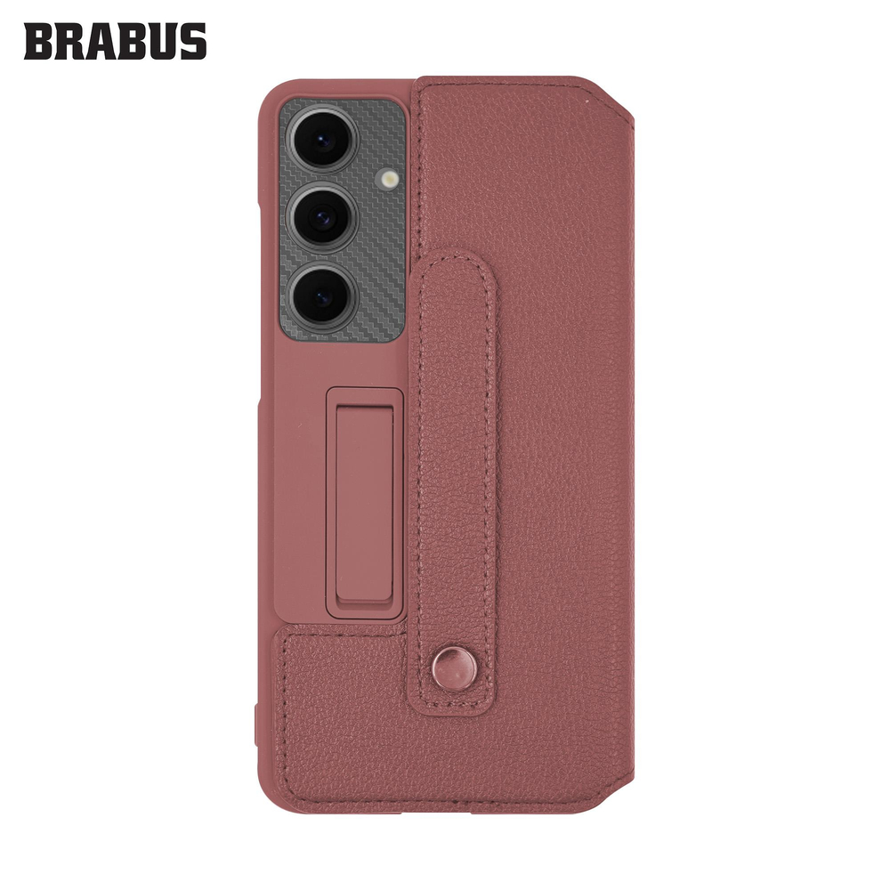 BRABUS Samsung S24 Plus Uyumlu Suni Deri Lens Korumalı Stantlı Kart Bölmeli Flip Kapak Phoenix Kılıf