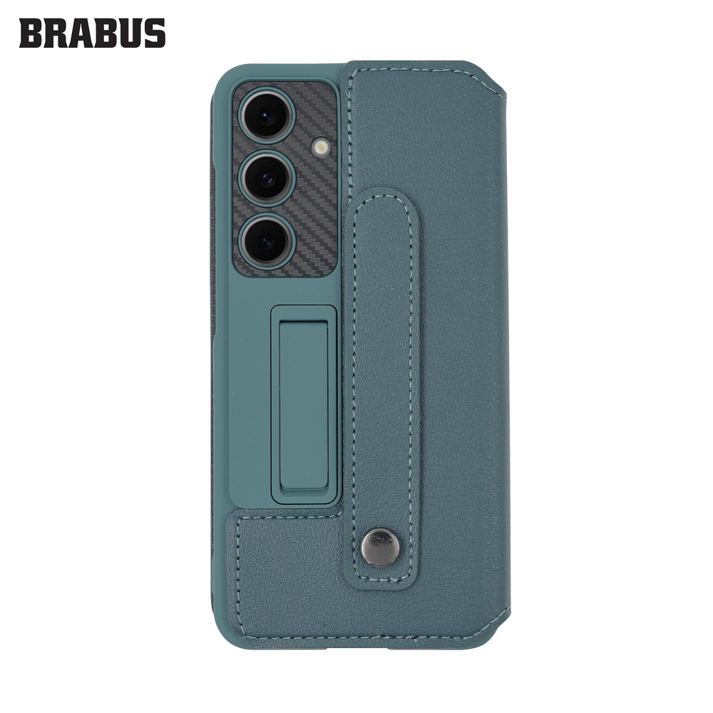 BRABUS Samsung S24 Uyumlu Suni Deri Lens Korumalı Stantlı Kart Bölmeli Flip Kapak Phoenix Kılıf