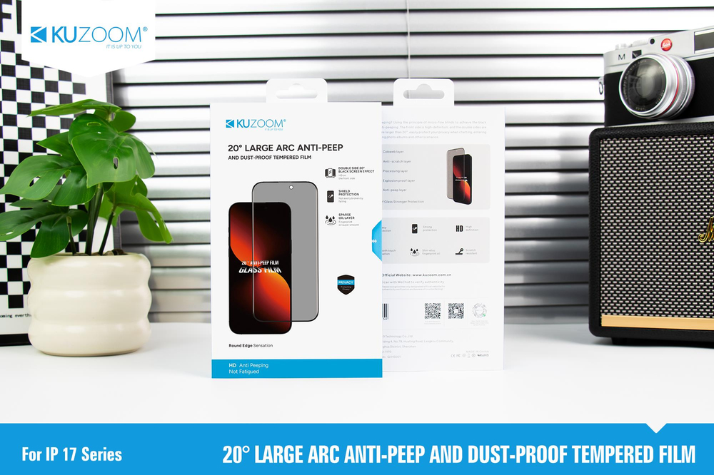 KUZOOM 20° Large Arc Anti-Peep iPhone 17 Pro Uyumlu Hayalet Ekran Temperli Cam Ekran Koruyucu