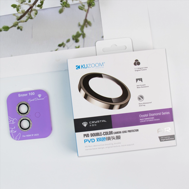 KUZOOM Crystal Diamond Pvd Double-Color iPhone 17 Uyumlu Kamera Lens Koruyucu