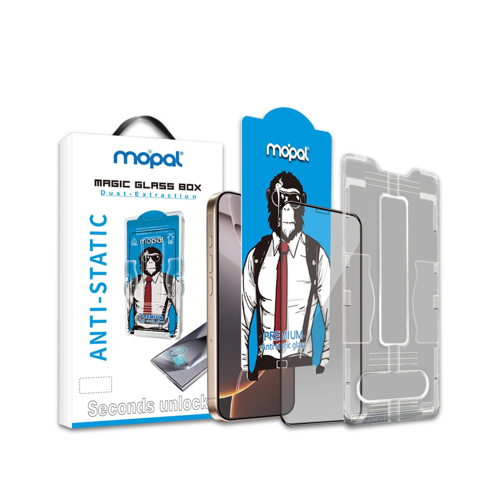 MOPAL iPhone 16 Anti Static Pratik Uygulama Aparatlı Temperli Cam Ekran Koruyucu Magic Glass
