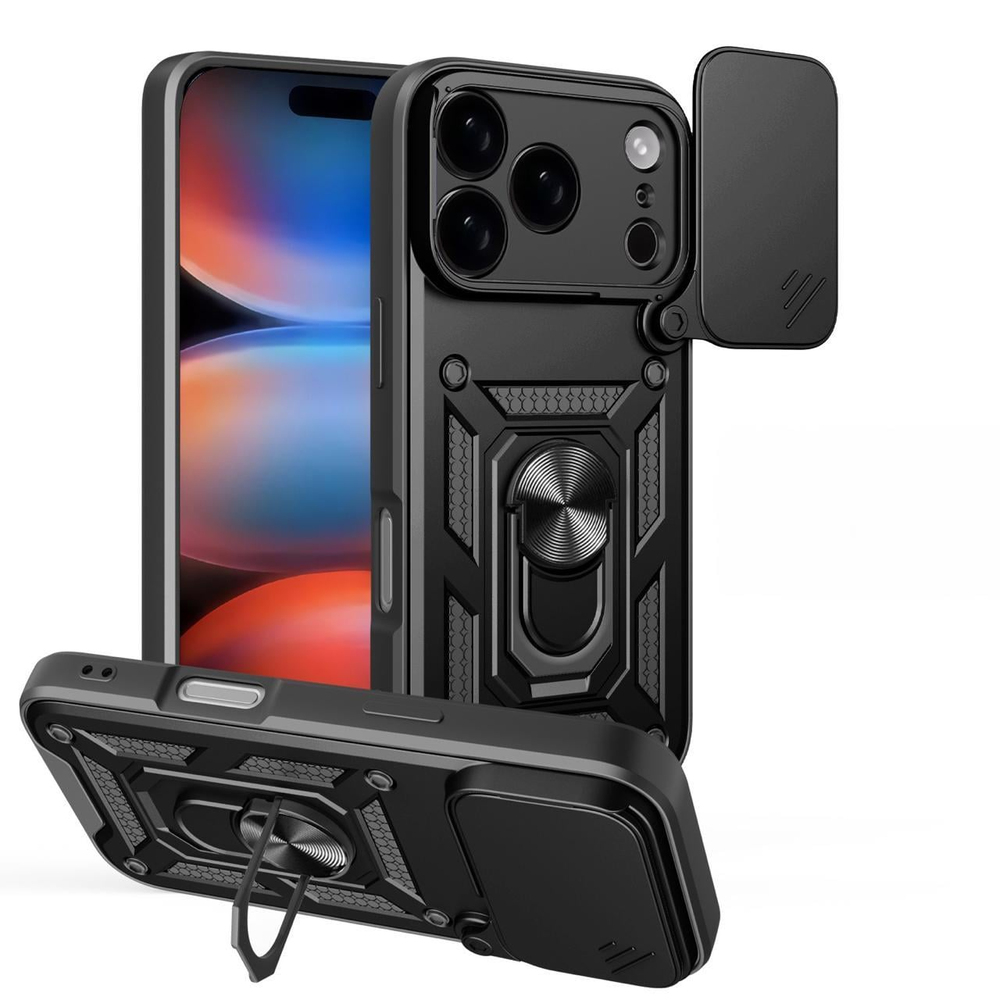 MOPAL iPhone 17 Pro Max Stand Özellikli Sürgülü Darbelere Dayanıklı Slide Silikon Kılıf