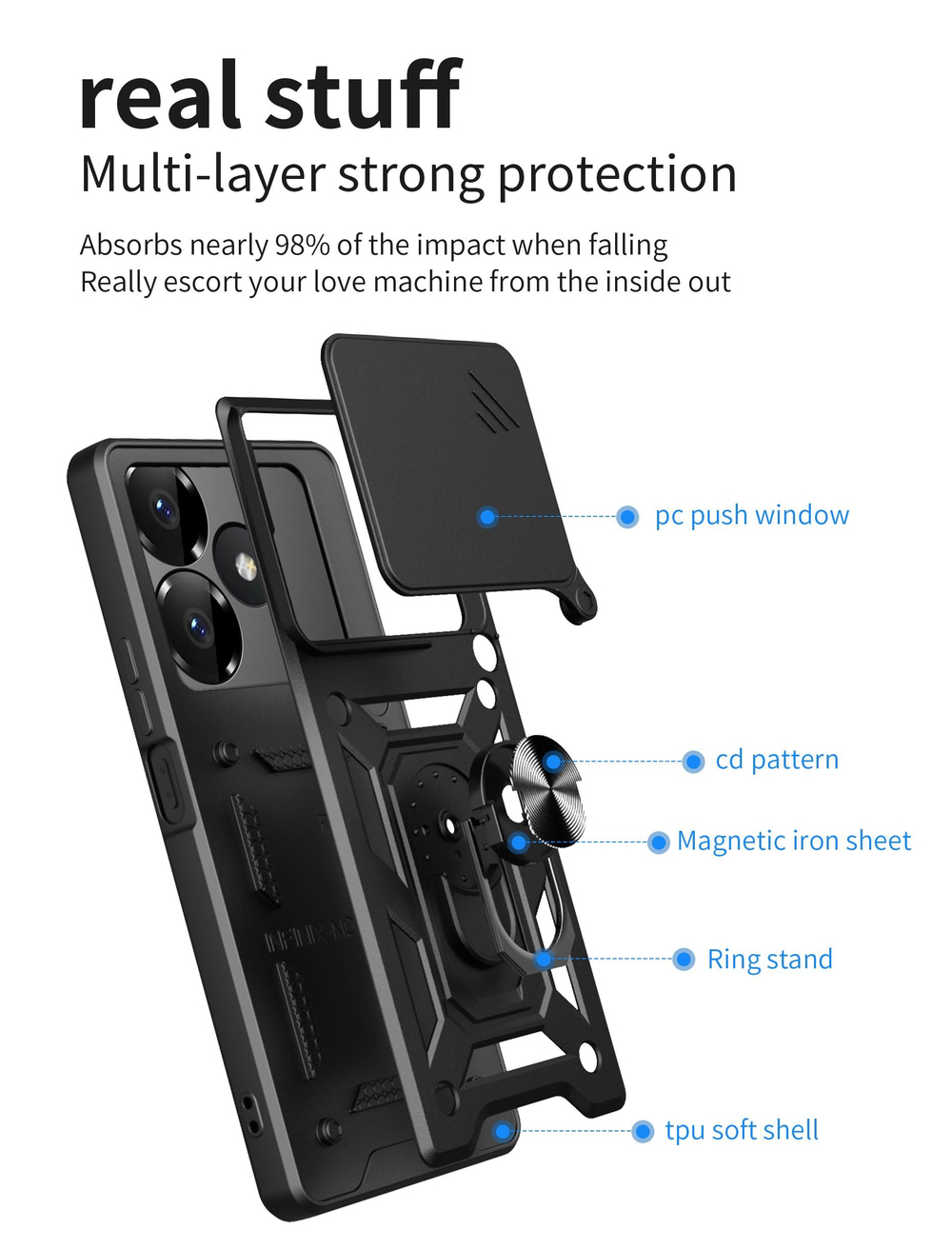 MOPAL Xiaomi Redmi Note 13 4G Stand Özellikli Sürgülü Darbelere Dayanıklı Slide Silikon Kılıf