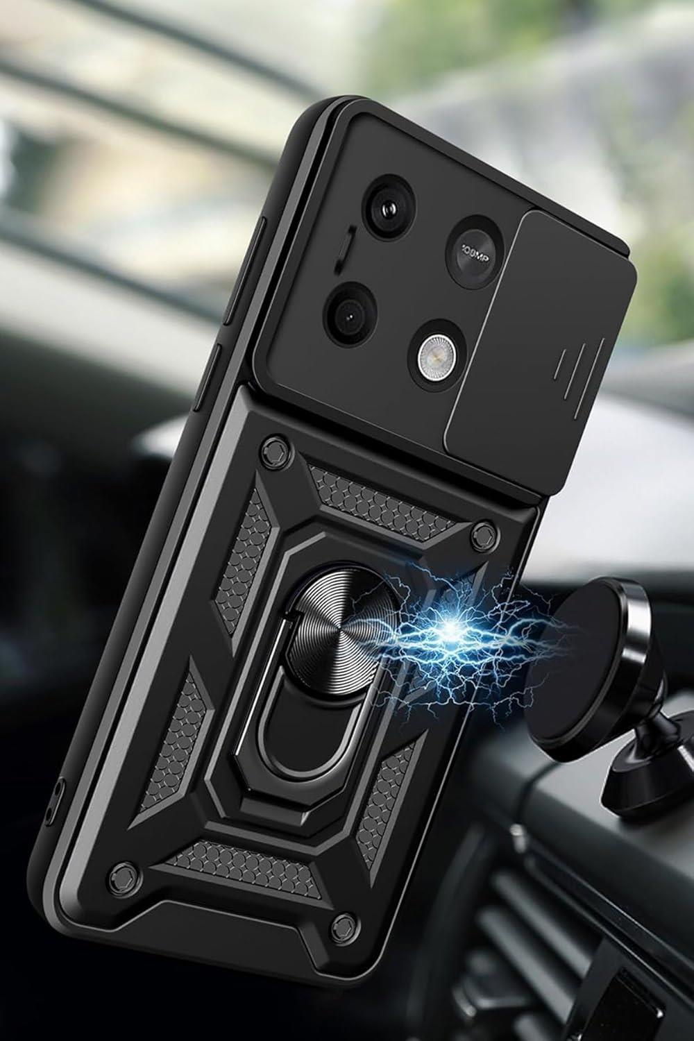 MOPAL Xiaomi Redmi Note 13 Pro 4G Stand Özellikli Sürgülü Darbelere Dayanıklı Slide Silikon Kılıf
