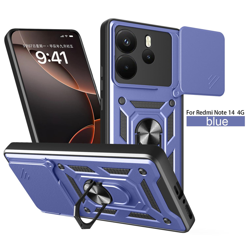 MOPAL Xiaomi Redmi Note 14 4G Stand Özellikli Sürgülü Darbelere Dayanıklı Slide Silikon Kılıf
