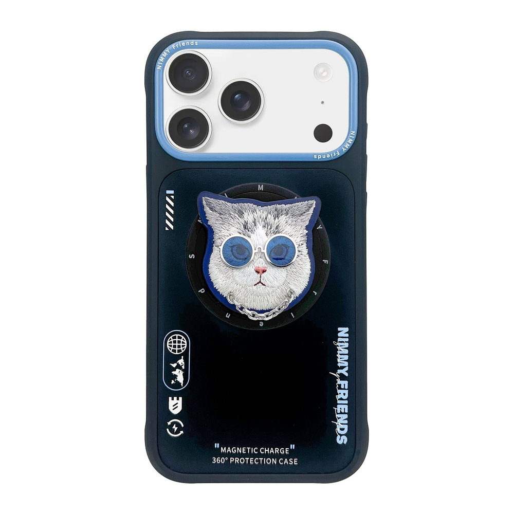 NIM iPhone 17 Pro Max MagSafe Uyumlu 3D Pop Socket Aparatlı 3D Gözlük Zincir Kedi Detaylı Cool Cute 2.0 Kılıf