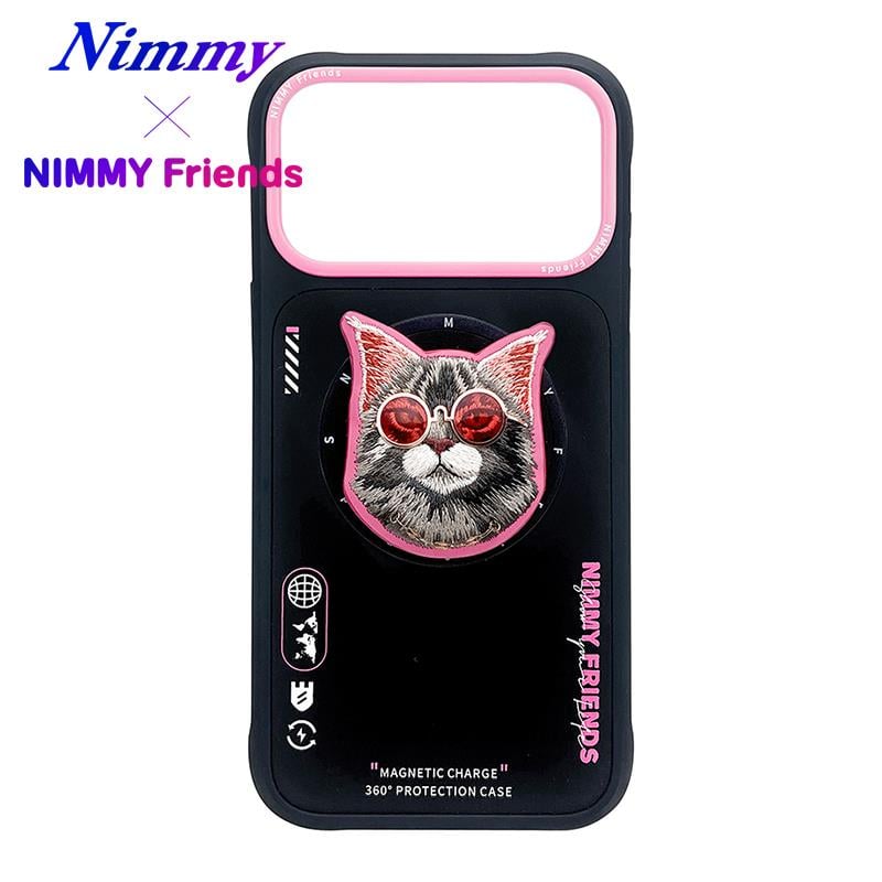 NIM iPhone 17 Pro Max MagSafe Uyumlu 3D Pop Socket Aparatlı 3D Gözlüklü Kedi Detaylı Cool Cute 2.0 Kılıf