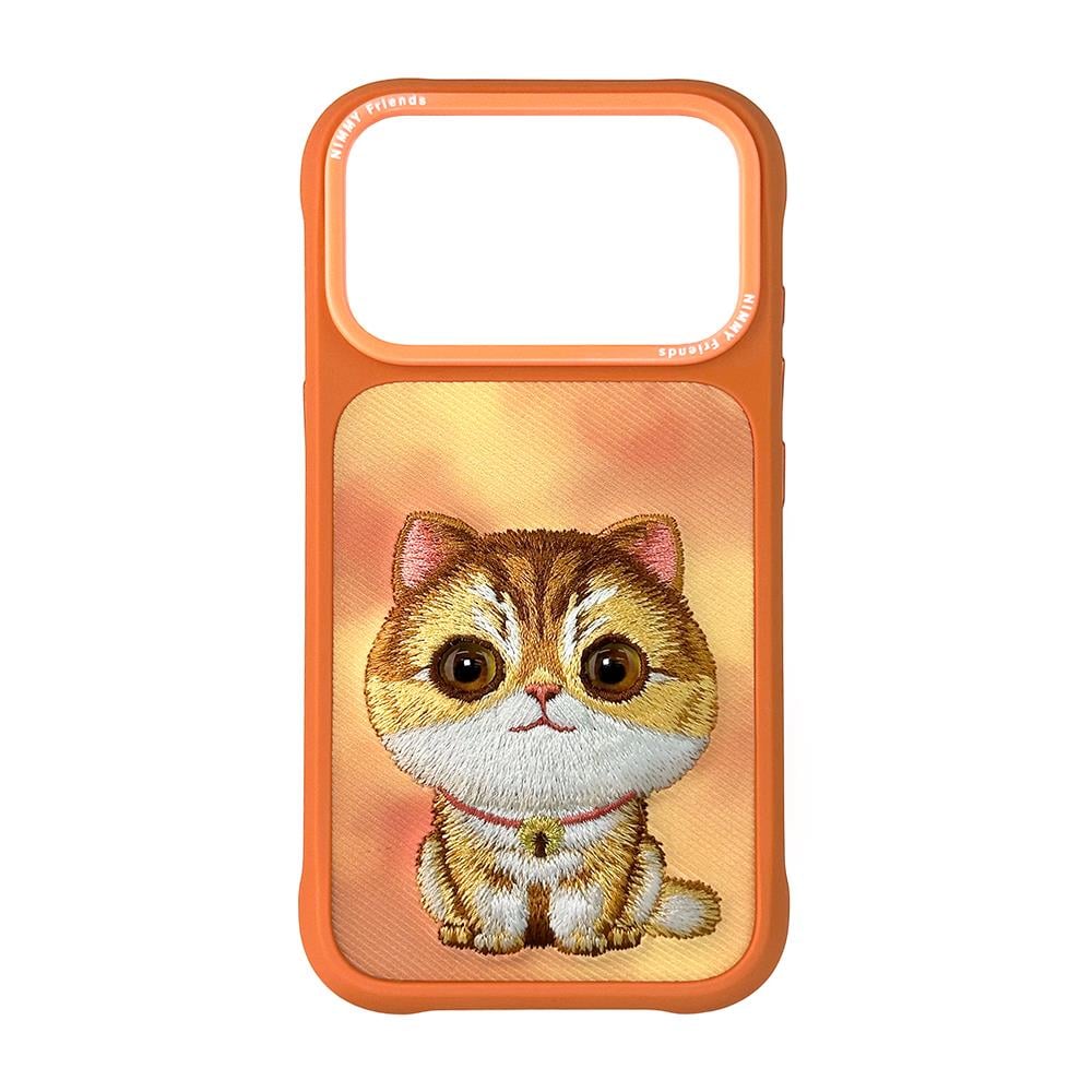 NIM iPhone 17 Pro Uyumlu Gerçek Nakışlı Turuncu Kedi New Big Eye Cute Pets 2.0 Telefon Kılıfı