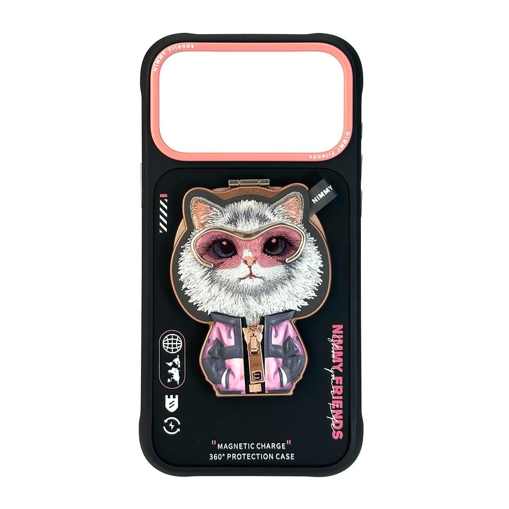 NIM iPhone 17 Pro Uyumlu MagSafe Özellikli Siyah Kedi Aparatlı Cool And Cute 2.0 Telefon Kılıfı