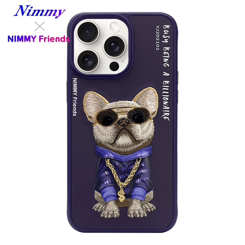 NIMMY iPhone 13 Pro 3D Gerçek Nakış İşleme Kabartmalı Köpek Zincir Gözlük Detaylı Cool Glasses Kılıf