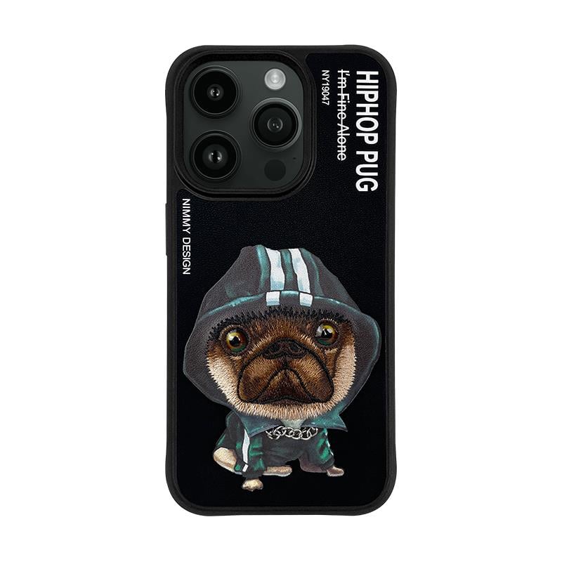 NIMMY iPhone 14 Pro Max 3D Gerçek Nakış İşlemeli Kapişonlu Köpek Kabartmalı Göz Detaylı Big Eyes Silikon Kılıf