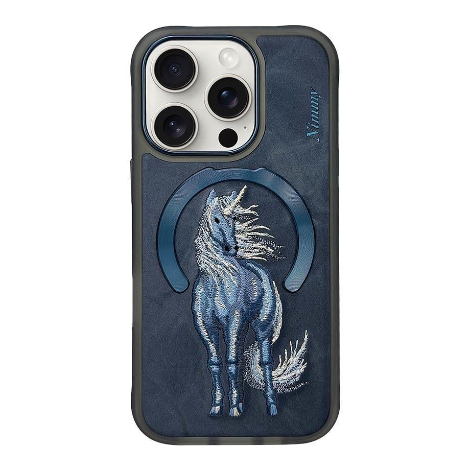NIMMY iPhone 14 Pro Max 3D Gerçek Nakış işlemeli MagSafe Özellikli Fantasy Animal Unicorn Silikon Kılıf