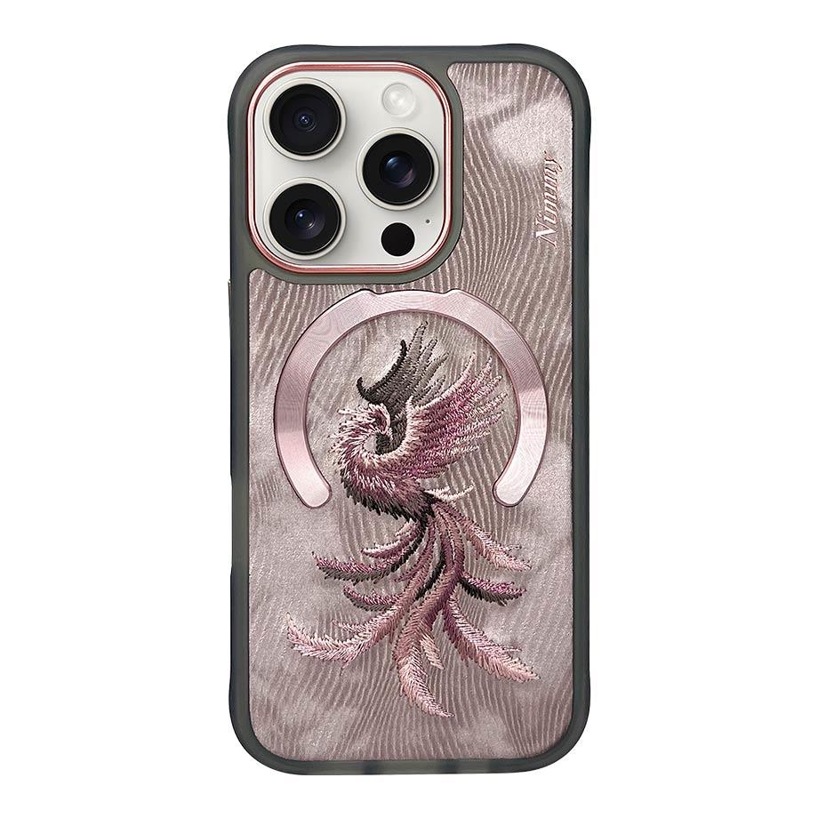 NIMMY iPhone 15 3D Gerçek Nakış işlemeli MagSafe Özellikli Fantasy Animal Phoenix Silikon Kılıf