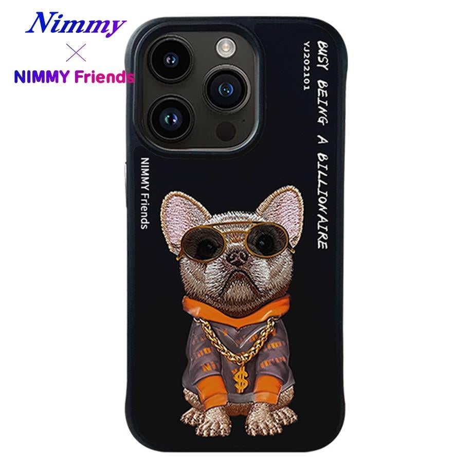 NIMMY iPhone 15 Pro 3D Gerçek Nakış İşleme Kabartmalı Köpek Zincir Gözlük Detaylı Cool Glasses Silikon Kılıf