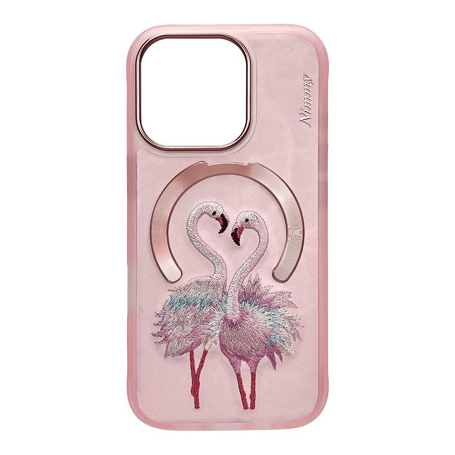 NIMMY iPhone 15 Pro 3D Gerçek Nakış işlemeli MagSafe Özellikli Fantasy Animal Flamingo Silikon Kılıf