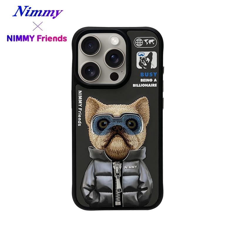 NIMMY iPhone 15 Pro 3D Gerçek Nakış İşlemeli Kabartmalı Gözlük Fermuar Mont Ayıcık Detaylı Cool Cute 2.0 Silikon Kılıf