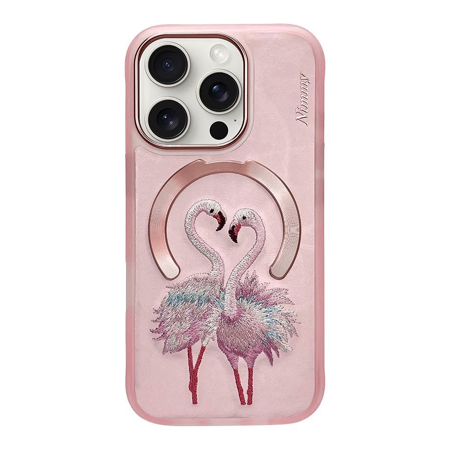 NIMMY iPhone 15 Pro Max 3D Gerçek Nakış işlemeli MagSafe Özellikli Fantasy Animal Flamingo Silikon Kılıf
