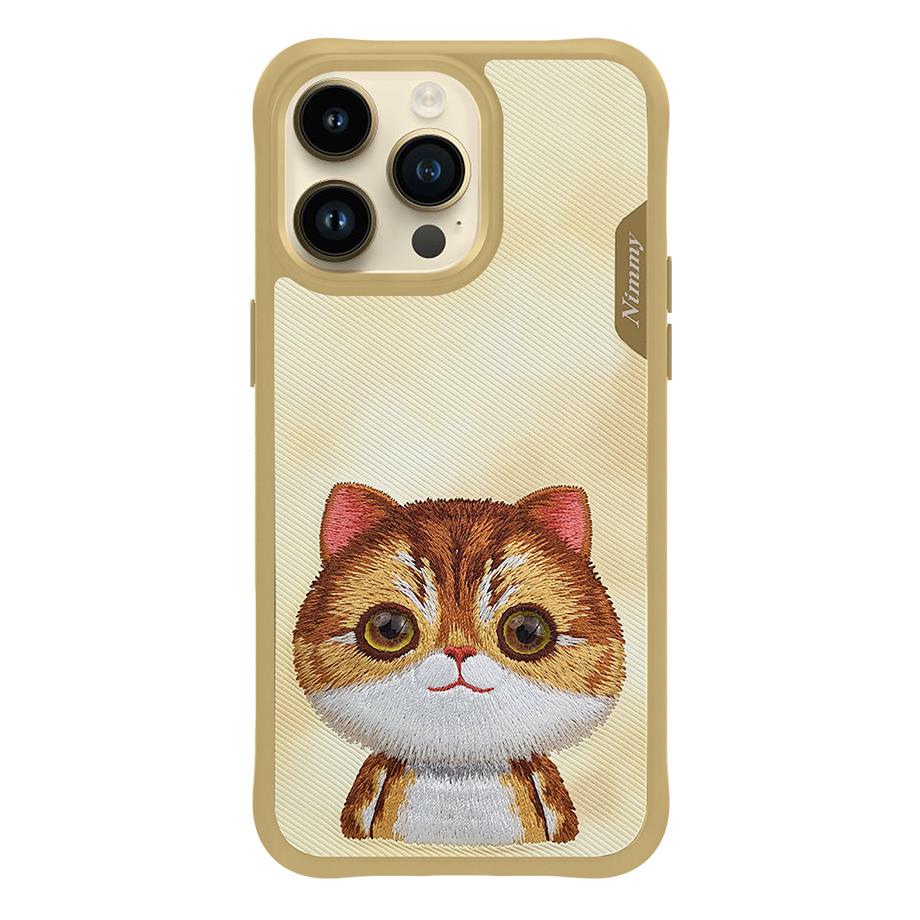 NIMMY iPhone 15 Pro Max 3D Gerçek Nakış İşlemeli Kedi Kabartmalı Göz Detaylı Big Eyes Silikon Kılıf