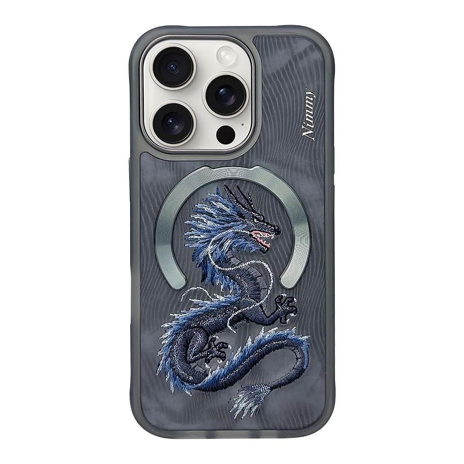 NIMMY iPhone 15 Pro Max 3D Gerçek Nakış işlemeli MagSafe Özellikli Fantasy Animal Mavi Dragon Silikon Kılıf