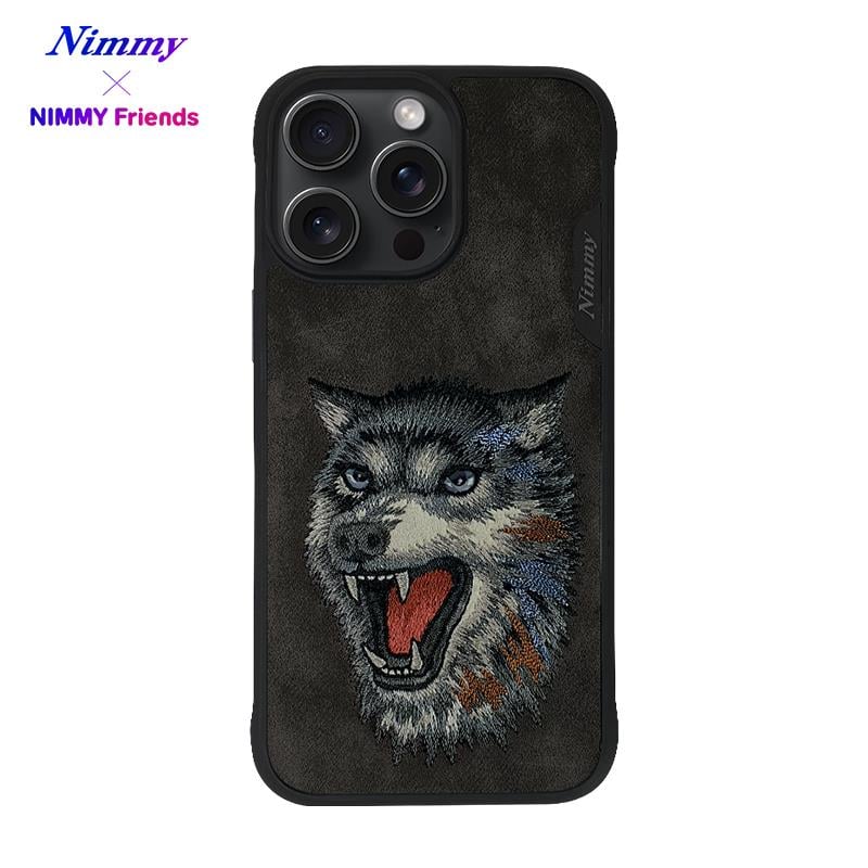 NIMMY iPhone 15 Pro Max 3D Süet Gerçek Nakış Kurt İşleme Kabartmalı Raptor Series Kılıf