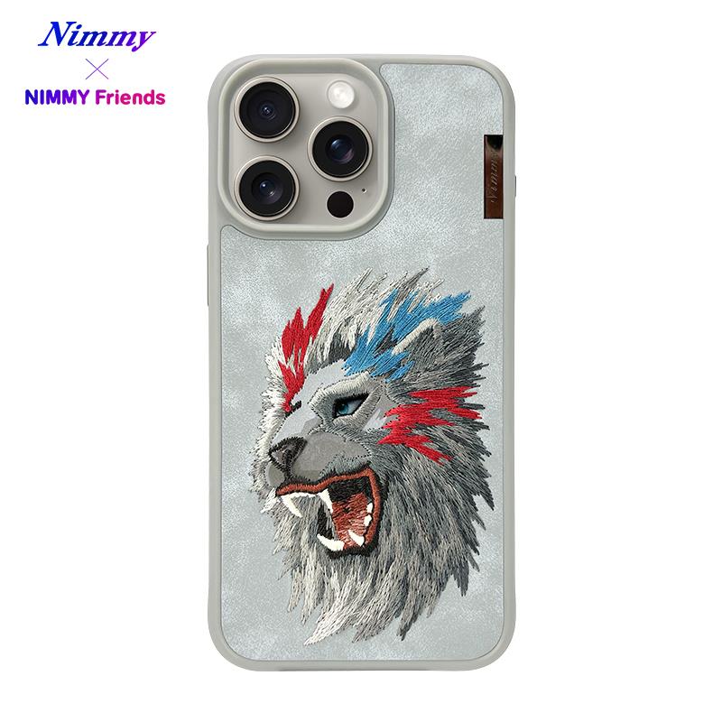 NIMMY iPhone 15 Pro Max 3D Süet Gerçek Nakış Aslan İşleme Kabartmalı Raptor Series Kılıf