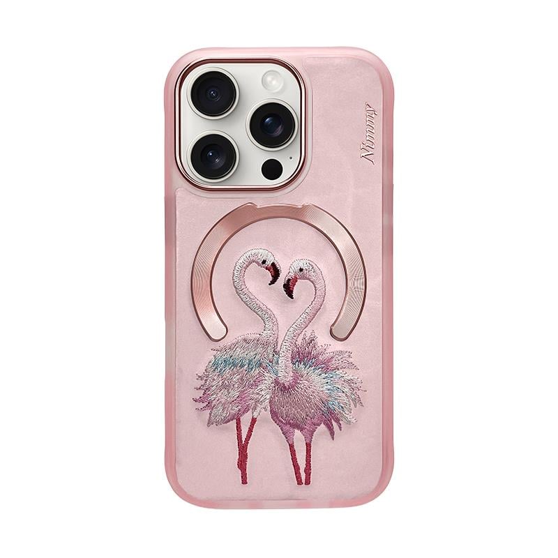 NIMMY iPhone 16 Pro 3D Gerçek Nakış işlemeli MagSafe Özellikli Fantasy Animal Flamingo Silikon Kılıf