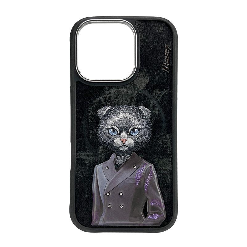 NIMMY iPhone 16 Pro 3D Gerçek Nakış işlemeli MagSafe Özellikli Magnetic Fashion Pet Mavi Kedili Silikon Kılıf