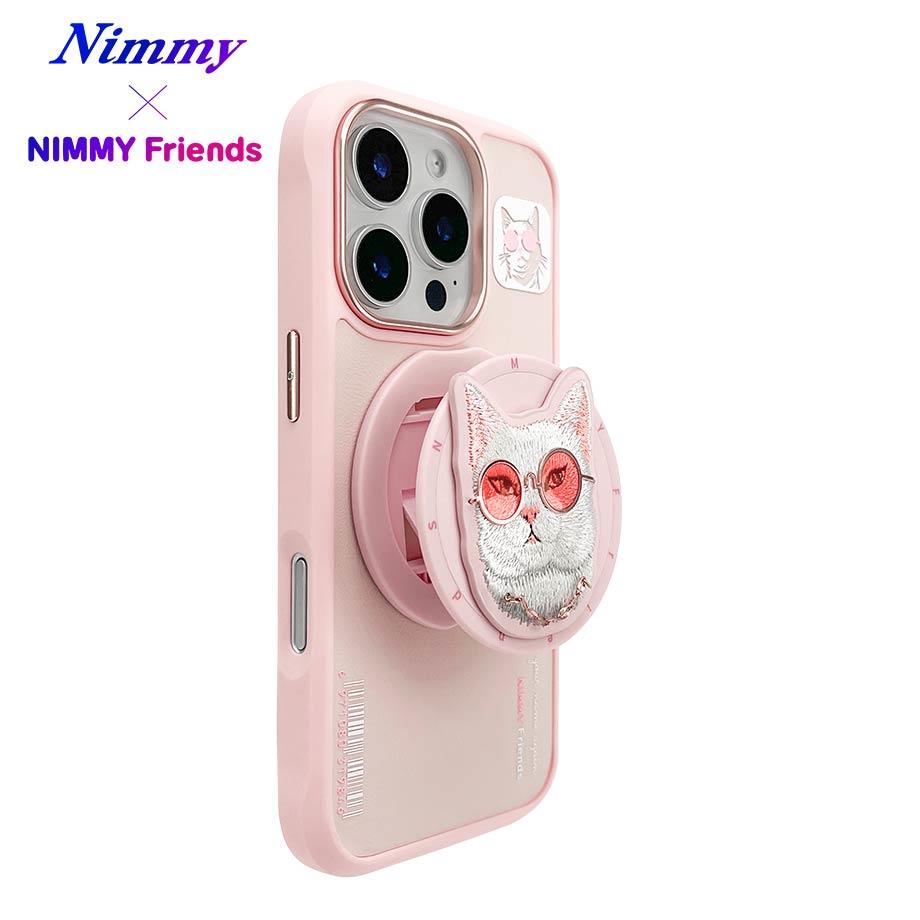 NIMMY iPhone 16 Pro MagSafe Uyumlu 3D Pop Socket Aparatlı 3D Gözlük Zincir Kedi Detaylı Cool Cute 2.0 Kılıf