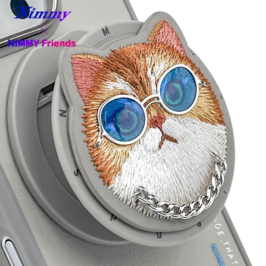 NIMMY iPhone 16 Pro MagSafe Uyumlu 3D Pop Socket Aparatlı 3D Gözlük Zincir Kedi Detaylı Cool Cute 2.0 Kılıf