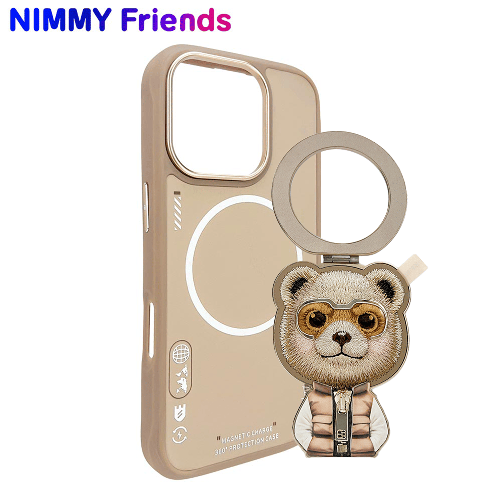 NIMMY iPhone 16 Pro Max 3D Değiştirelebilir MagSafe Özellikli Standlı Nakış ve Fermuar İşlemeli Köpek Animal Protection Silikon Kılıf