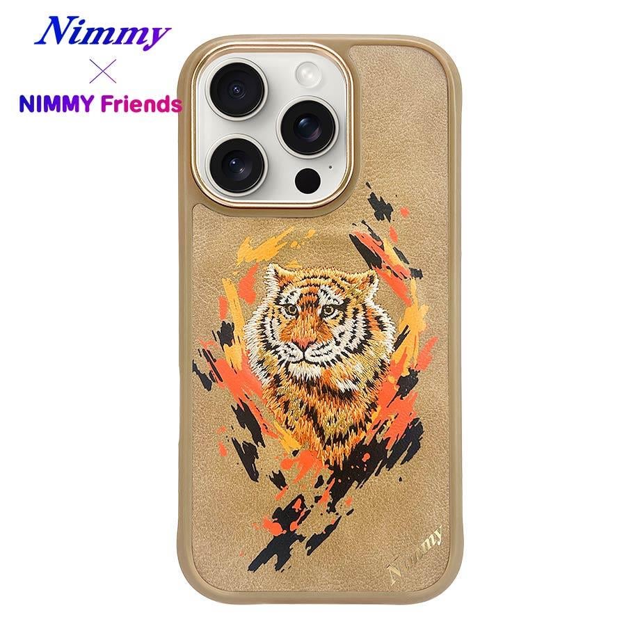 NIMMY iPhone 16 Pro Max 3D Suni Deri Üstüne Gerçek Nakış İşlemeli Dazzling 2.0 Kaplan Silikon Kılıf