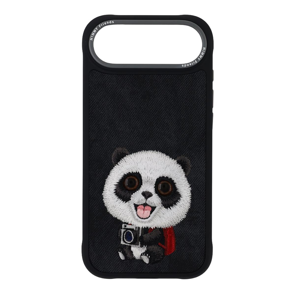 NIMMY iPhone 17 Air Uyumlu Gerçek Nakış Fermuar ve Gözlüklü Panda Nev Big Eye Cute Pets 2.0 Telefon Kılıfı