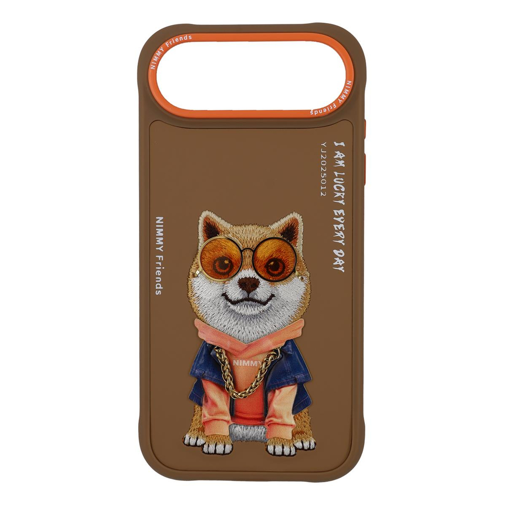 NIMMY iPhone 17 Air Uyumlu Gerçek Nakış Gözlük ve Zincir Desenli Glasses Serisi Shiba Inu Telefon Kılıfı