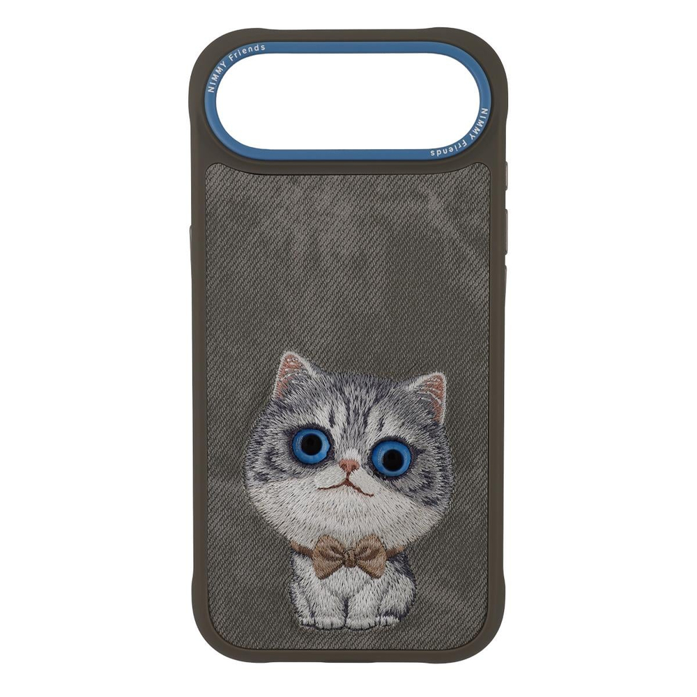 NIMMY iPhone 17 Air Uyumlu Gerçek Nakış Fermuar ve Gözlüklü Kedi Nev Big Eye Cute Pets 2.0 Telefon Kılıfı