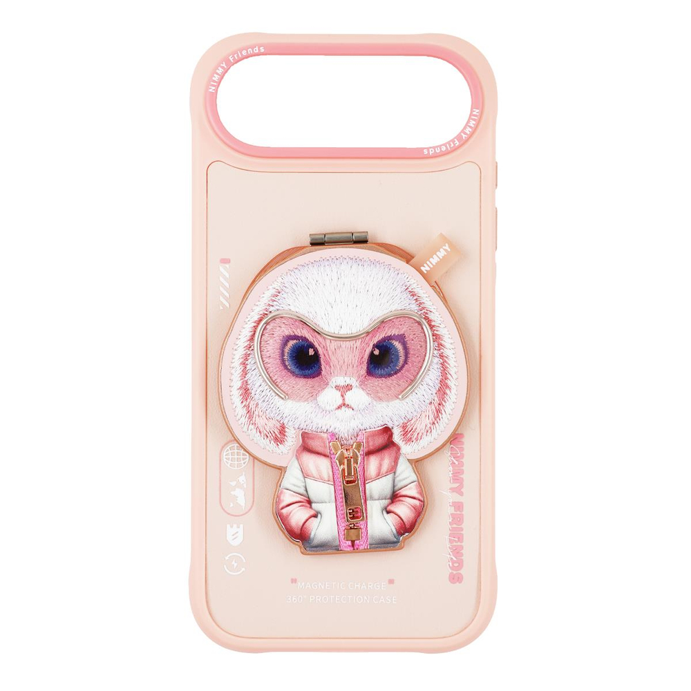NIMMY iPhone 17 Air Uyumlu MagSafe Özellikli Pembe Tavşan Aparatlı Cool And Cute 2.0 Telefon Kılıfı