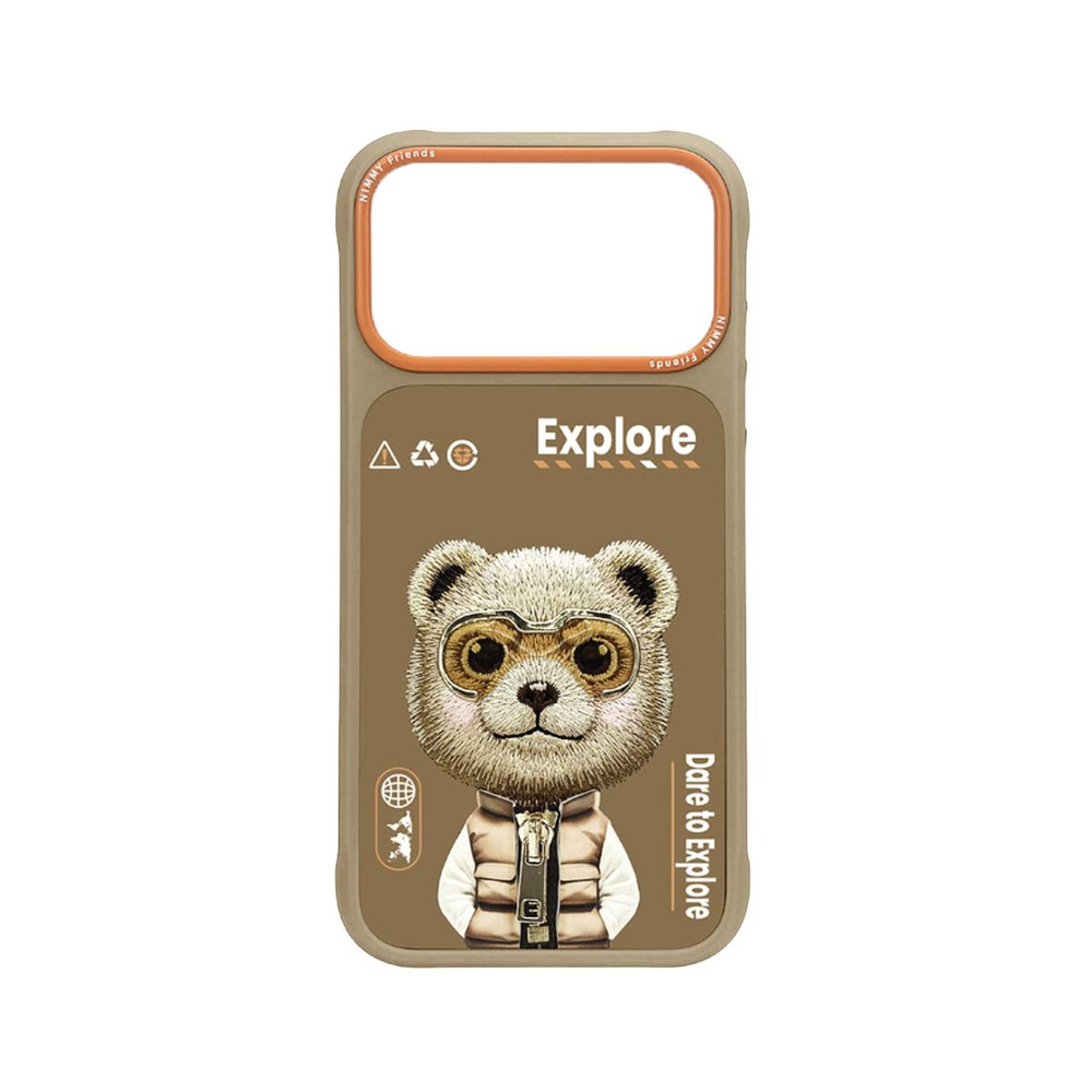 NIMMY iPhone 17 Pro Max Uyumlu Gerçek Nakış Fermuar ve Gözlüklü Bear Cool And Cute 2.0 Telefon Kılıfı
