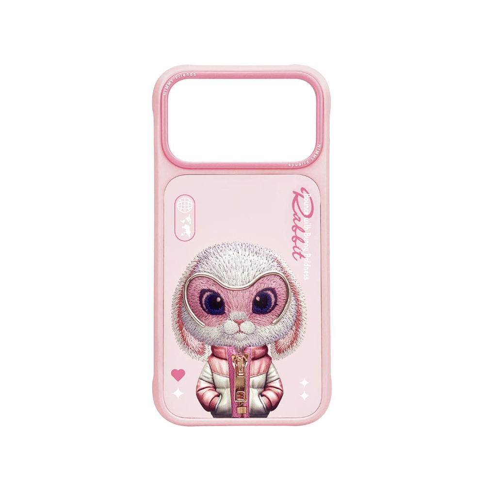 NIMMY iPhone 17 Pro Max Uyumlu Gerçek Nakış Fermuar ve Gözlüklü Rabbit Cool And Cute 2.0 Telefon Kılıfı