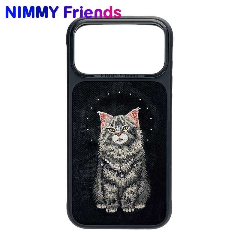 NİMMY iPhone 17 Pro Max Uyumlu MagSafe Özellikli  İnci Kolyeli 3D Gerçek Kedi Nakış İşlemeli N-XYSS Telefon Kılıfı