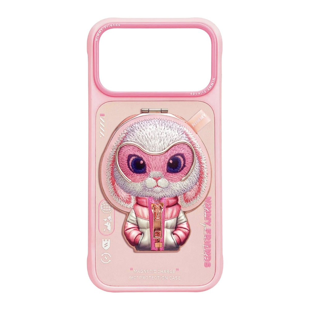 NIMMY iPhone 17 Pro Max Uyumlu MagSafe Özellikli Pembe Tavşan Aparatlı Cool And Cute 2.0 Telefon Kılıfı