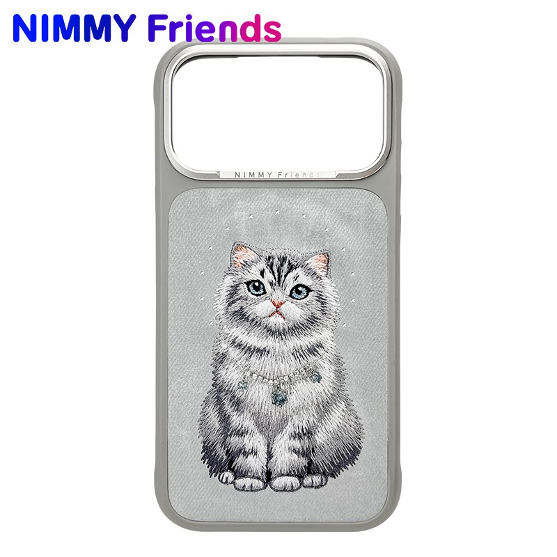 NİMMY iPhone 17 Pro Max Uyumlu MagSafe Özellikli  İnci Kolyeli 3D Gerçek Kedi Nakış İşlemeli N-XYSS Telefon Kılıfı