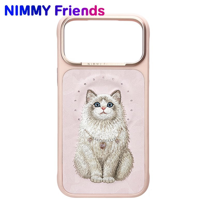 NİMMY iPhone 17 Pro Max Uyumlu MagSafe Özellikli  İnci Kolyeli 3D Gerçek Kedi Nakış İşlemeli N-XYSS Telefon Kılıfı